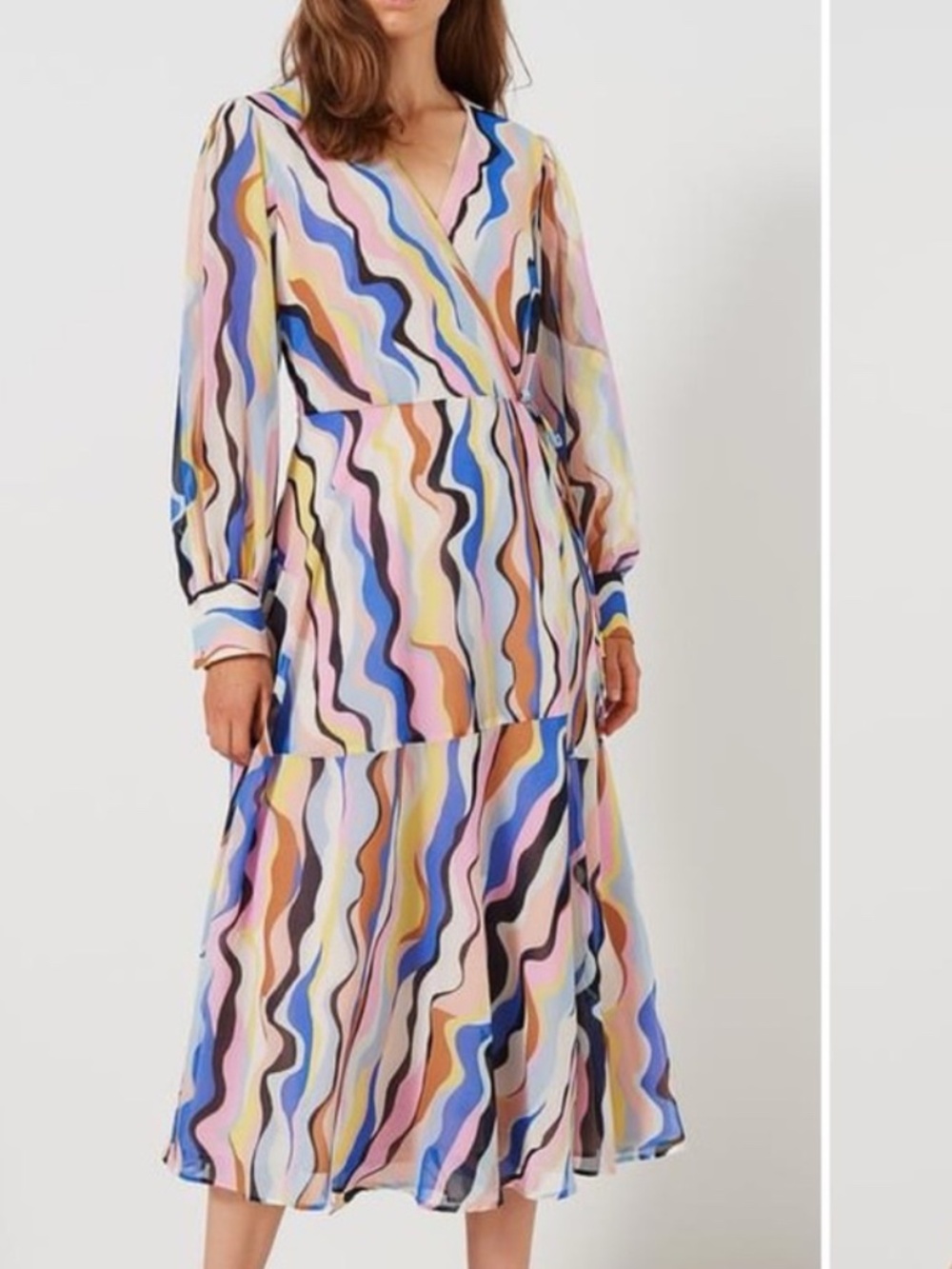 Marella Oggi Wrap Maxi Dress Sz US 2 Long Sleeve Pattern Multicolor Summer